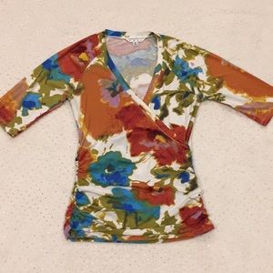 CAbi Floral Print Surplice Wrap Top Shirt